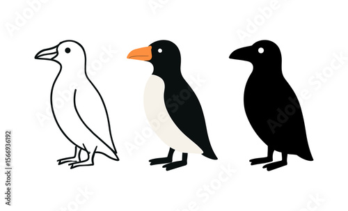 Penguin drawing guide: outline, filled, and silhouette variations for art projects