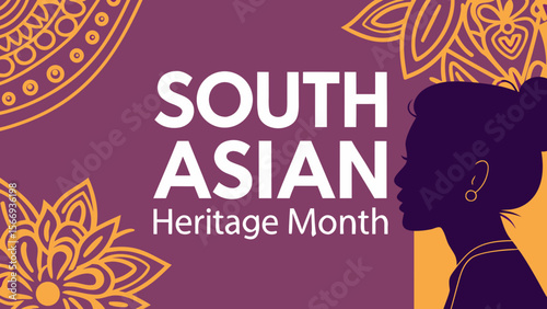 odern Geometric South Asian Heritage Month Banner with Cultural Patterns and Warm Color Gradient Generative AI 