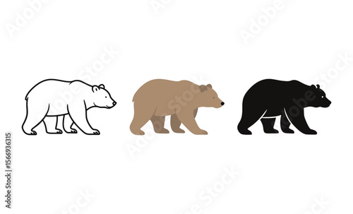 Polar, grizzly, and black bear silhouettes in minimalist wilderness design