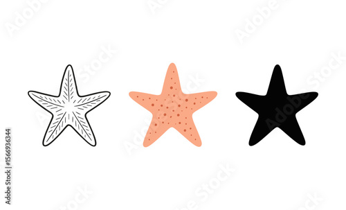 Sea star trio in minimalistic black, white, and coral design