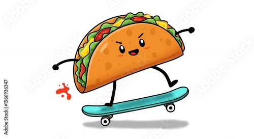 Cartoon taco skateboarding illustration