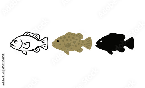 Fish silhouette collection featuring outline, colored, and solid designs