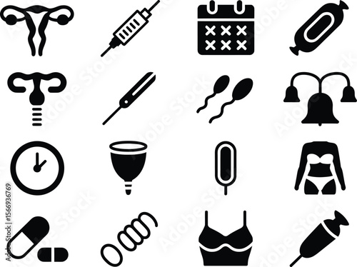 Comprehensive Set of Female Reproductive Health Icons