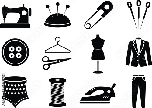 Collection of Black and White Sewing and Fashion Icons