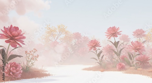 Zarte Rosen blühen sanft im zarten Morgenlicht traumhaftes Blumenfeld. AI Generated