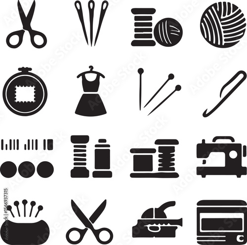 Sewing and crafting tools collection scissors needles