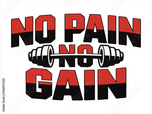 No pain no gain motivational quote with barbell illustration