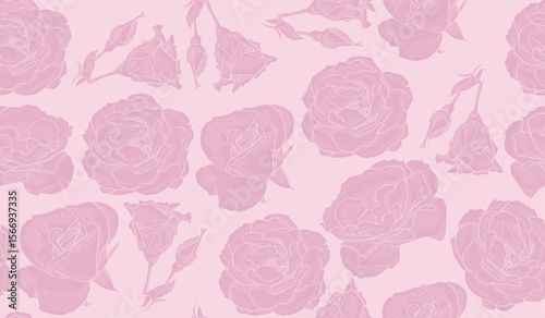 Seamless Pattern with rose flowers in beige vintage style. Gentle pastel color floral wallpaper for scrapbooking, invitations, package design, fabric print. Holiday botanical background. 