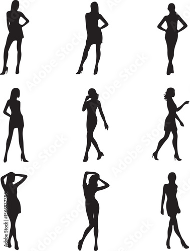Silhouettes of women in dresses and heels fashion