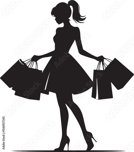 Silhouette of a woman with shopping bags fashion