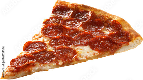 Large Slice of New York Style Pepperoni Pizza with Crispy Crust and Generous Toppings