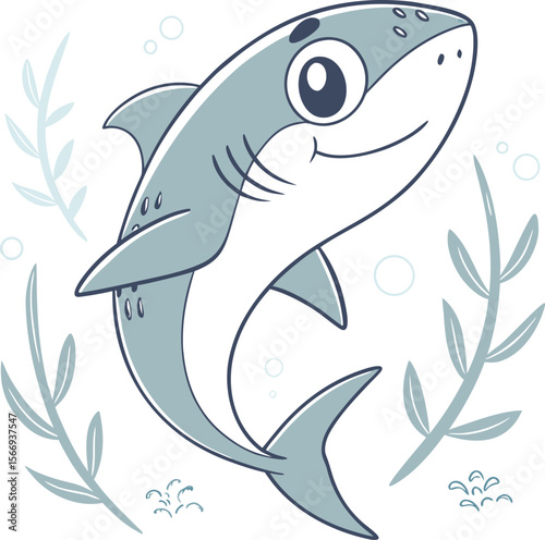 Adorable Cartoon Shark Illustration Ocean Animal Vector Graphic