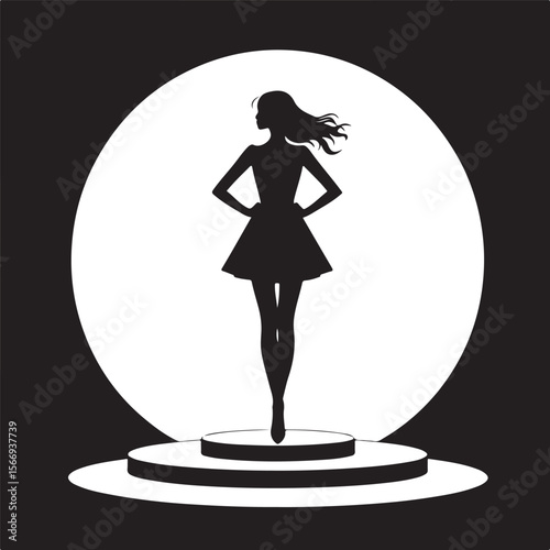 Female silhouette on stage under spotlight fashion