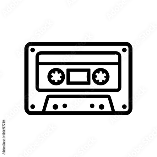 A minimalistic line drawing captures the iconic cassette tape. Evoking the essence of classic audio technology. The simple elegance of the design speaks to a bygone era. 