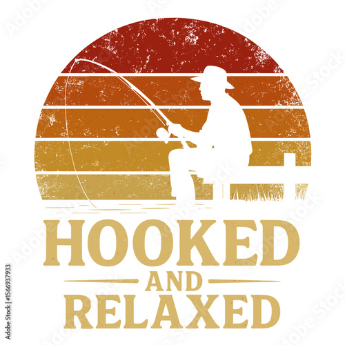 A tranquil image of a person immersed in fishing, a silhouette against a stunning sunset, promoting the peaceful life. t-shirt design vector illustration