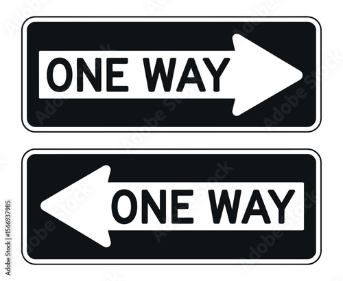 One Way Traffic Signs Set Black and White