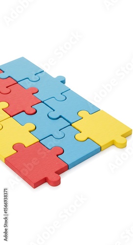 Several different colored puzzle pieces fitting together perfectly on a clean white background. A powerful metaphor for teamwork, solutions, and business strategy.
