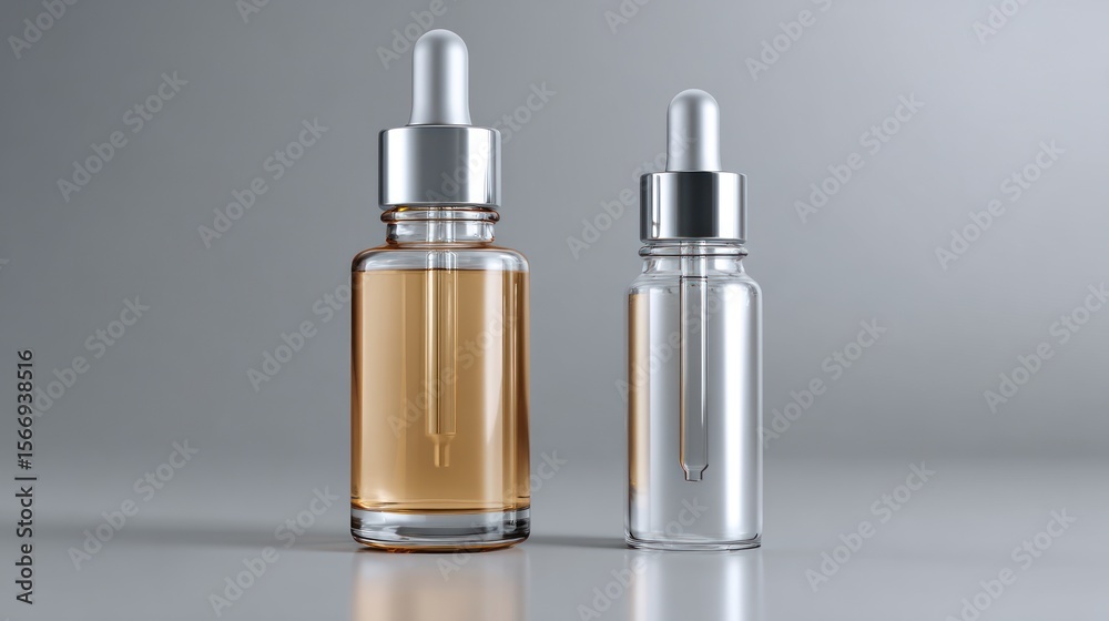 Naklejka premium Two amber and clear glass dropper bottles