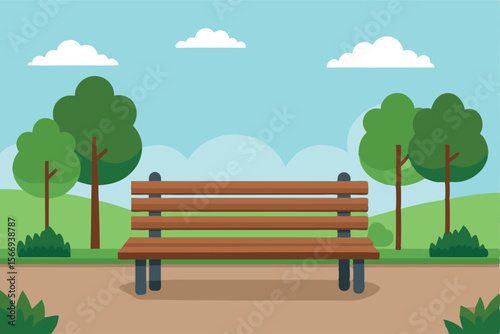 Peaceful Park Bench Scene Vector for Outdoor Design Concepts
