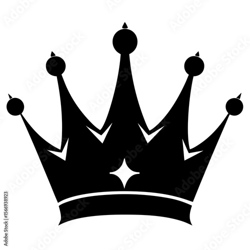 Photo of a black silhouette of a crown, isolated on white background