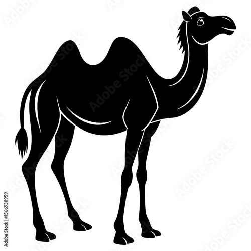 Photo of a black silhouette of a camel is isolated on white background