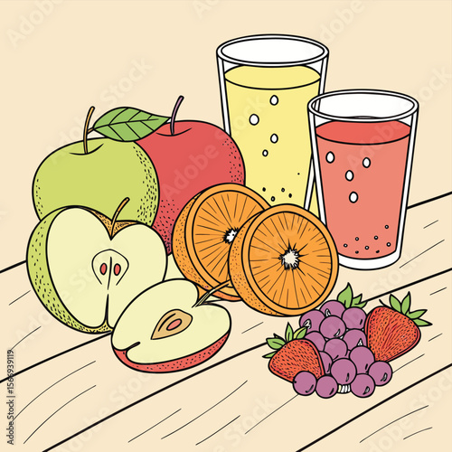 Vibrant assortment of fresh fruits with splashes of juice