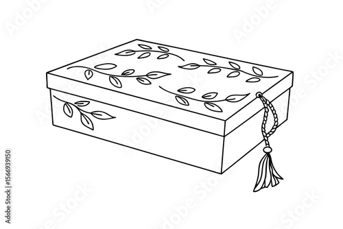 Decorative box with floral vine and tassel leaves
