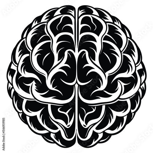 Black and white brain icon simplified mind thinking
