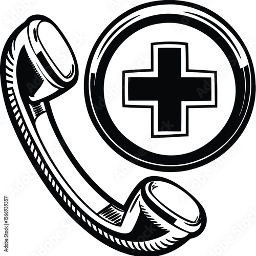 Black phone handset with medical cross symbol