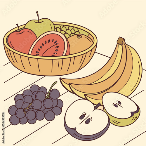 Vibrant collection of fresh fruits in a colorful vector illustration