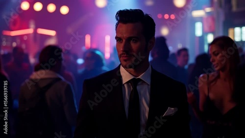 man in a nightclub wearing a tie and shirt