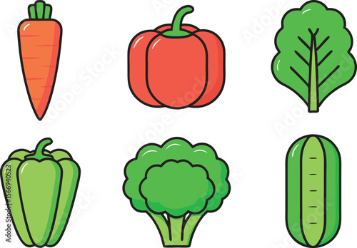 Healthy Vegetable Collection Illustration for Menus and Recipes. Fresh Vegetable Clipart Set for Food Blog and Restaurant Design. Colorful Vegetable Icons for Diet Plan and Nutrition Apps