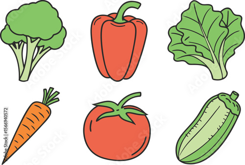 Healthy Vegetable Collection Illustration for Menus and Recipes. Fresh Vegetable Clipart Set for Food Blog and Restaurant Design. Colorful Vegetable Icons for Diet Plan and Nutrition Apps
