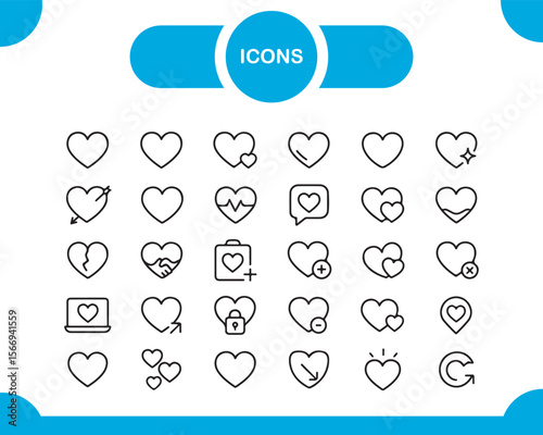 Collection of Heart Icons for Digital Design and Applications
