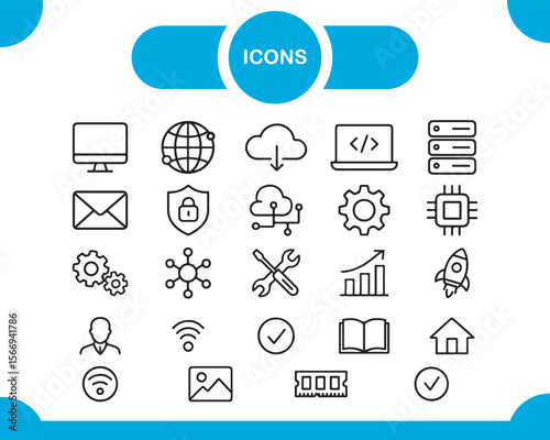 Collection of Technology and Digital Service Icons for Online Platforms