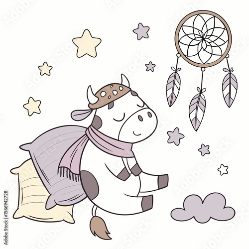 Dreamland themed SVG: Happy Cow with with a scarf in a Fantasy dream environment