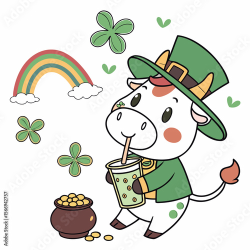 Clover Cheer colored Cow with a Dreamy touch, placed in a St. Patrick's Day theme and styled with with a bubble tea