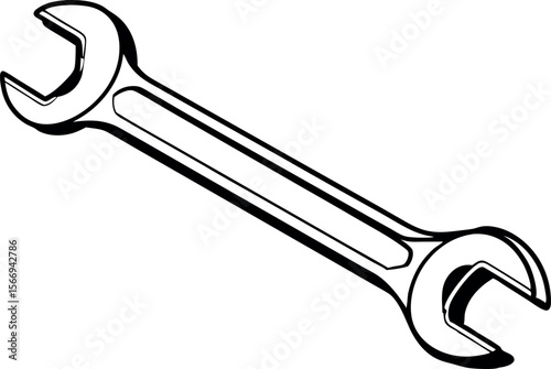 Wrench Tool Line Drawing Illustration for Hardware Concepts