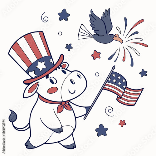 Playful Gentle Cow design, styled with with a magic wand and Founding Spirit shades in a Presidents’ Day setting
