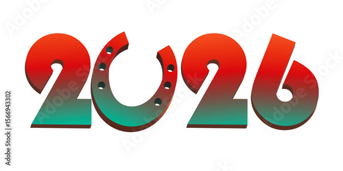 2026 Year of horse with horseshoe instead of zero, png