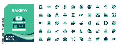 Bakery colorful vector solid icon set. Cake modern icons collection. cafe, pastry, cook, food, Modern filled icons. Bakery Shop icon set. Editable stroke vector art.