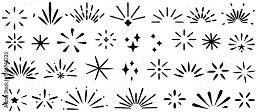 Collection of Black Burst & Starburst Shapes: Design Elements