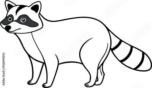 Raccoon Face Vector Drawing in Clean Line Art Style