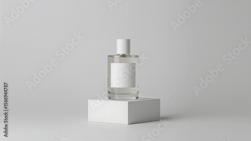 Wallpaper Mural Clear Glass Bottle with White Label and Box – Minimalist Product Packaging Mockup Torontodigital.ca