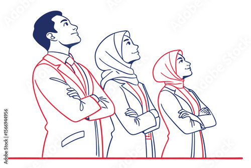 Vector Drawing of Businesspeople Lined Up Outline Style