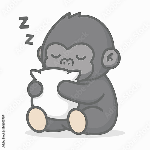 cute gorilla with pillow vector illustration