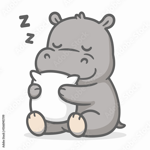 cute hippo with pillow vector illustration
