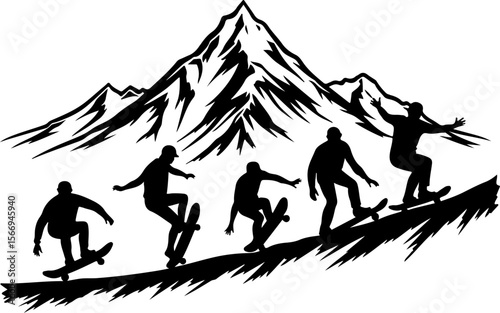 mountain skateboard, skateboarding, extreme man sport   vector bundle