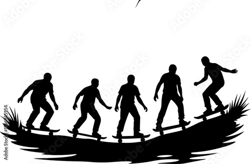 mountain skateboard, skateboarding, extreme man sport   vector bundle