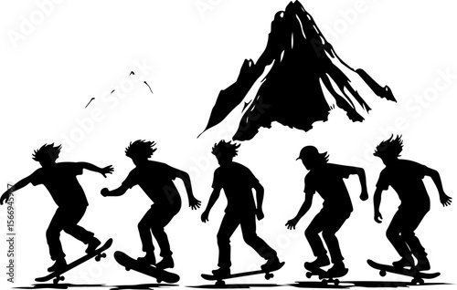 mountain skateboard, skateboarding, extreme man sport   vector bundle